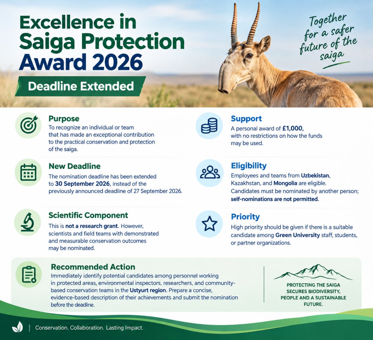 Excellence in Saiga Protection Award 2026 — Deadline Extended.
